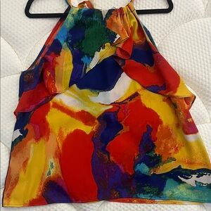 New York & Company Multicolor Abstract Halter Top